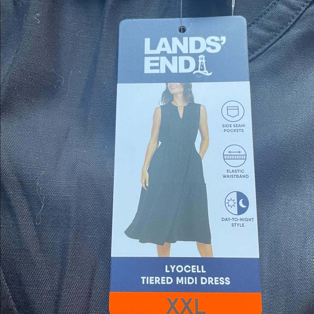 Lands' End Women's Lyocell Tiered Midi Black Dress Women's XXL NEW - Picture 8 of 8